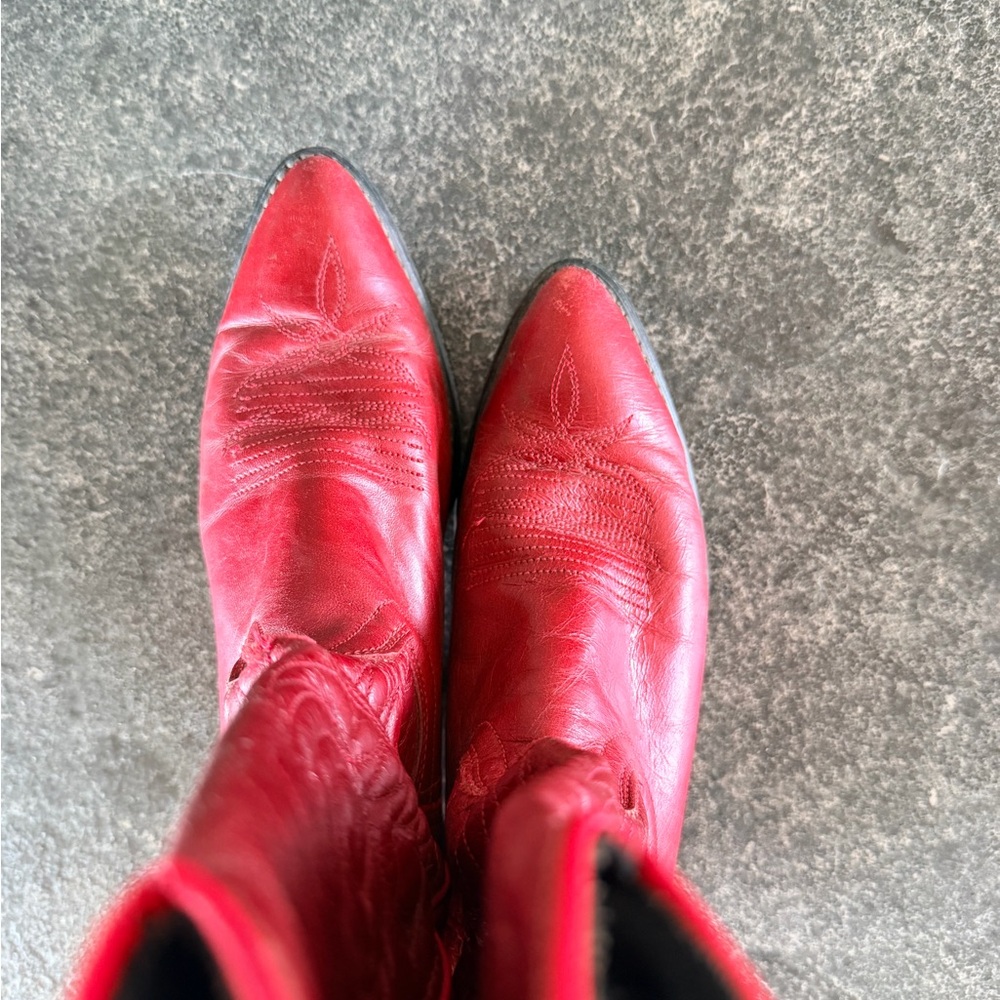 ACME Red Leather Western-Style Women's  Boots